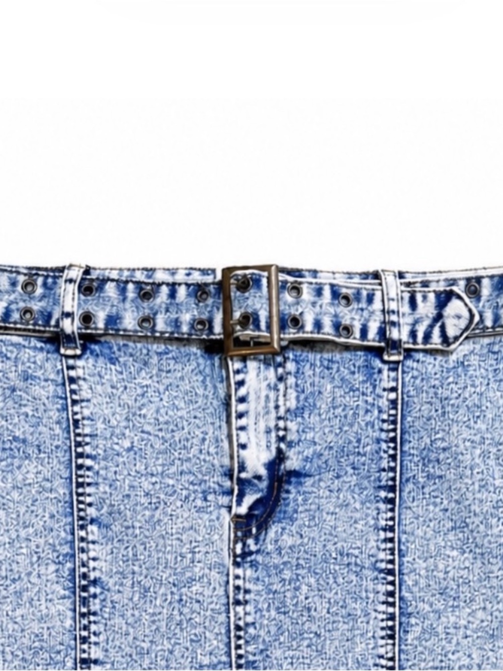 Sincerely Jules Light Blue Acid Wash Denim Mini Skirt with Belt Size 7/27 - Picture 2 of 7